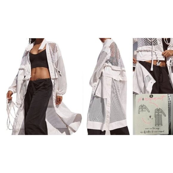 Free People Jackets & Blazers - Free People FP Movement Under The Sea Mesh Maxi Parka XS Convertible White NWT